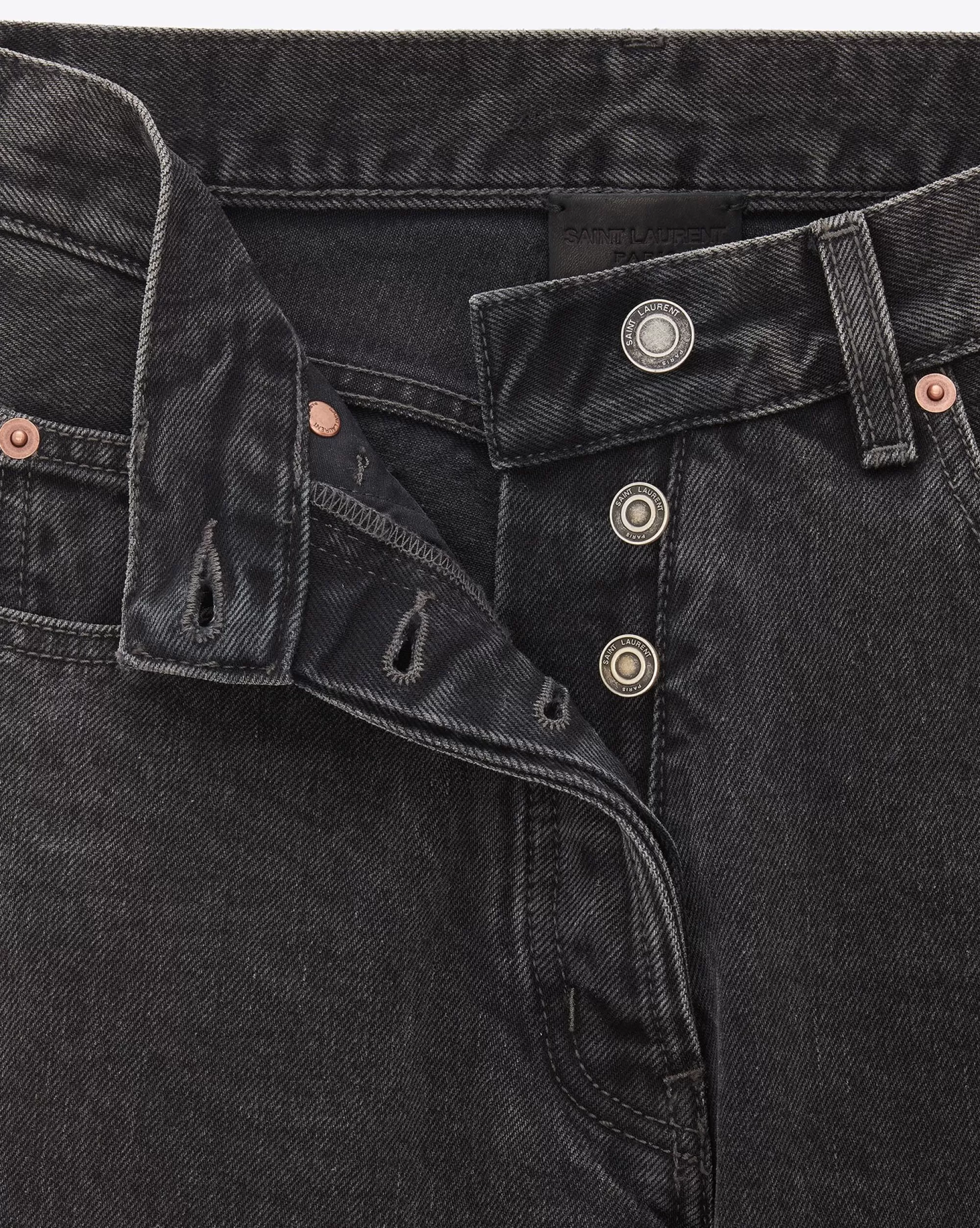 Women Saint Laurent Denim^V-waist Long Baggy Jeans In 90'S Black Denim | | YSL.com