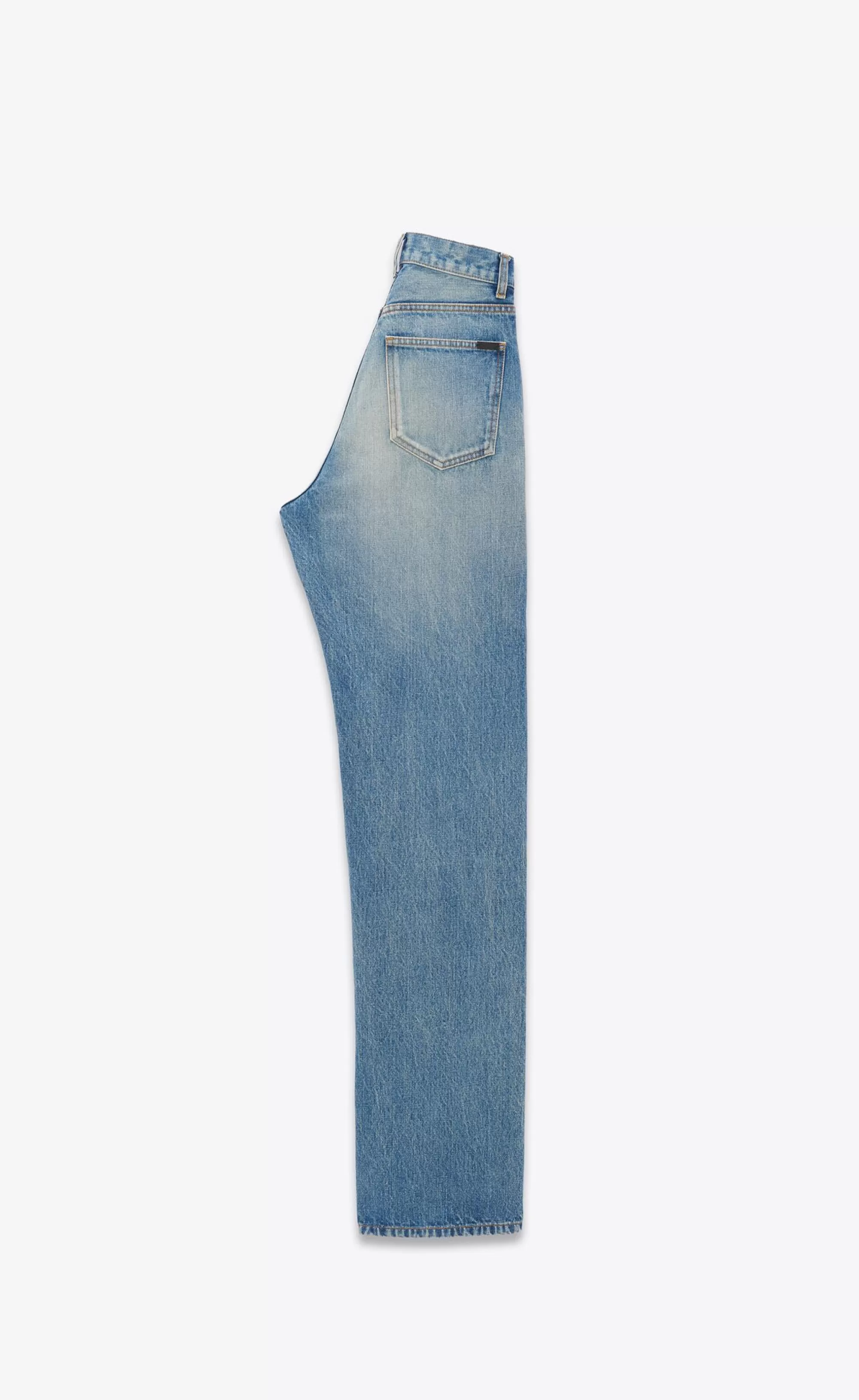 Women Saint Laurent Denim^V-waist Long Baggy Jeans In Vintage Blue Denim | | YSL.com