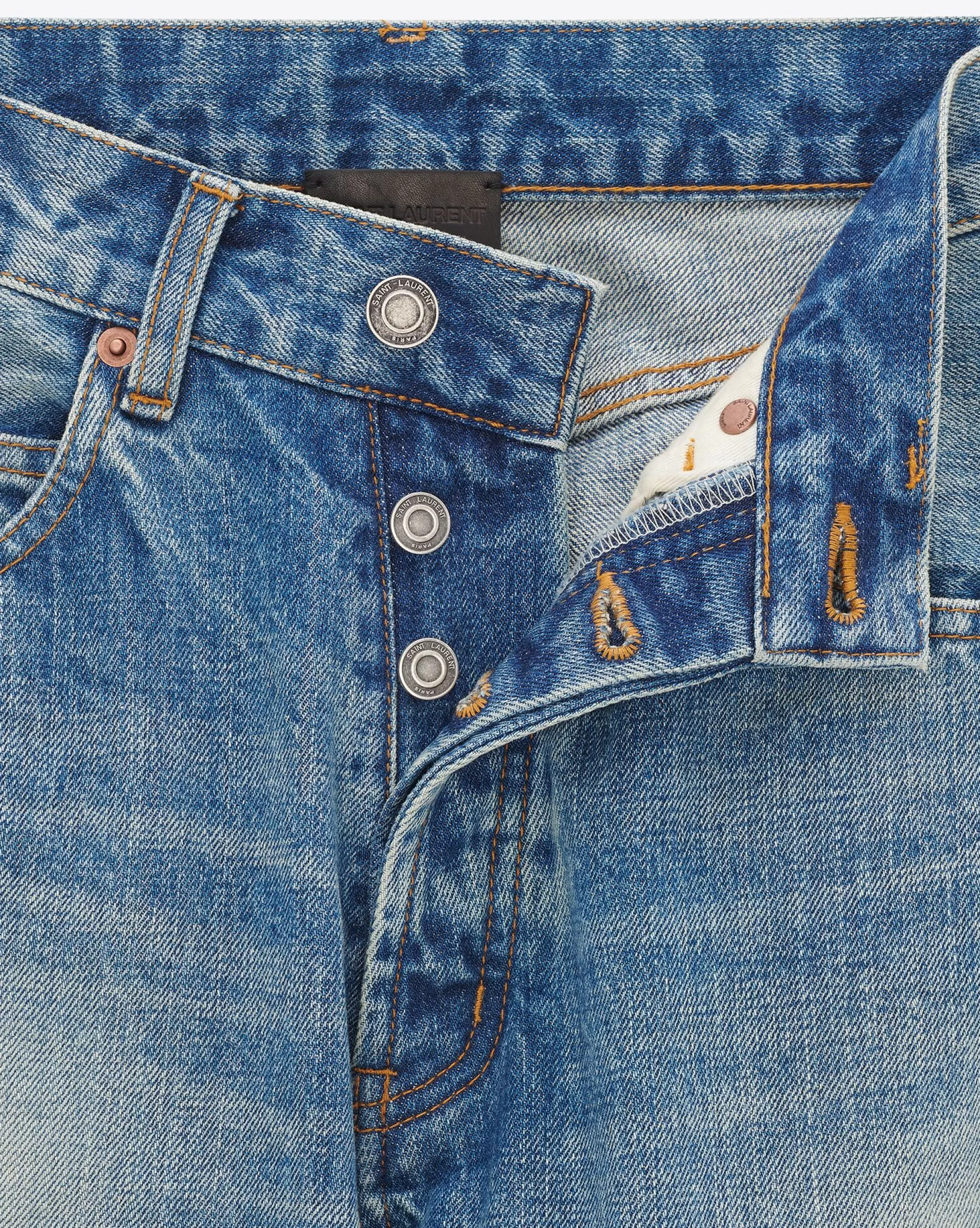 Women Saint Laurent Denim^V-waist Long Baggy Jeans In Vintage Blue Denim | | YSL.com