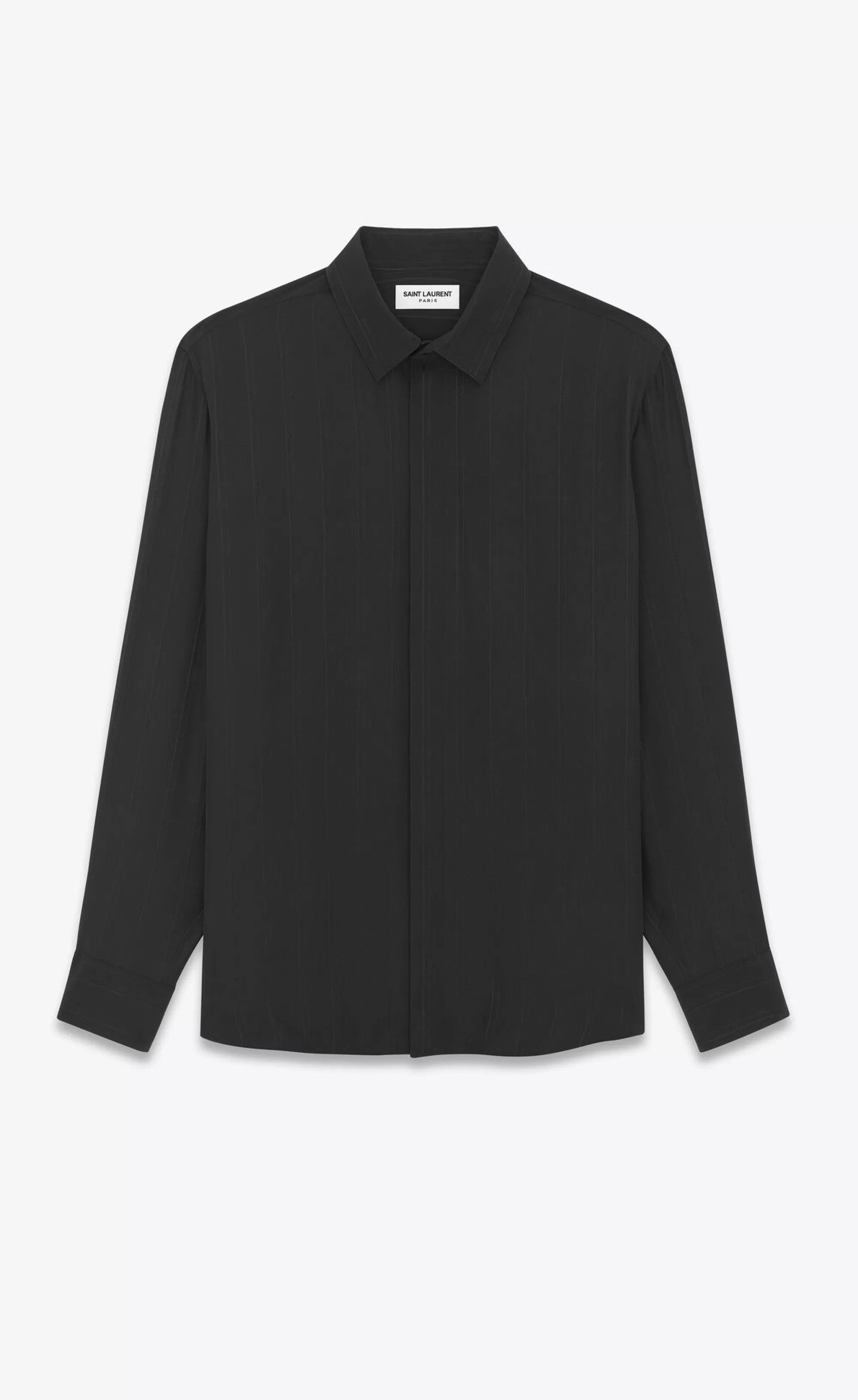 Saint Laurent ALL READY TO WEAR | SHIRTS^YVES COLLAR SHIRT In Matte And Shiny CASSANDRE Striped Silk | | YSL.com