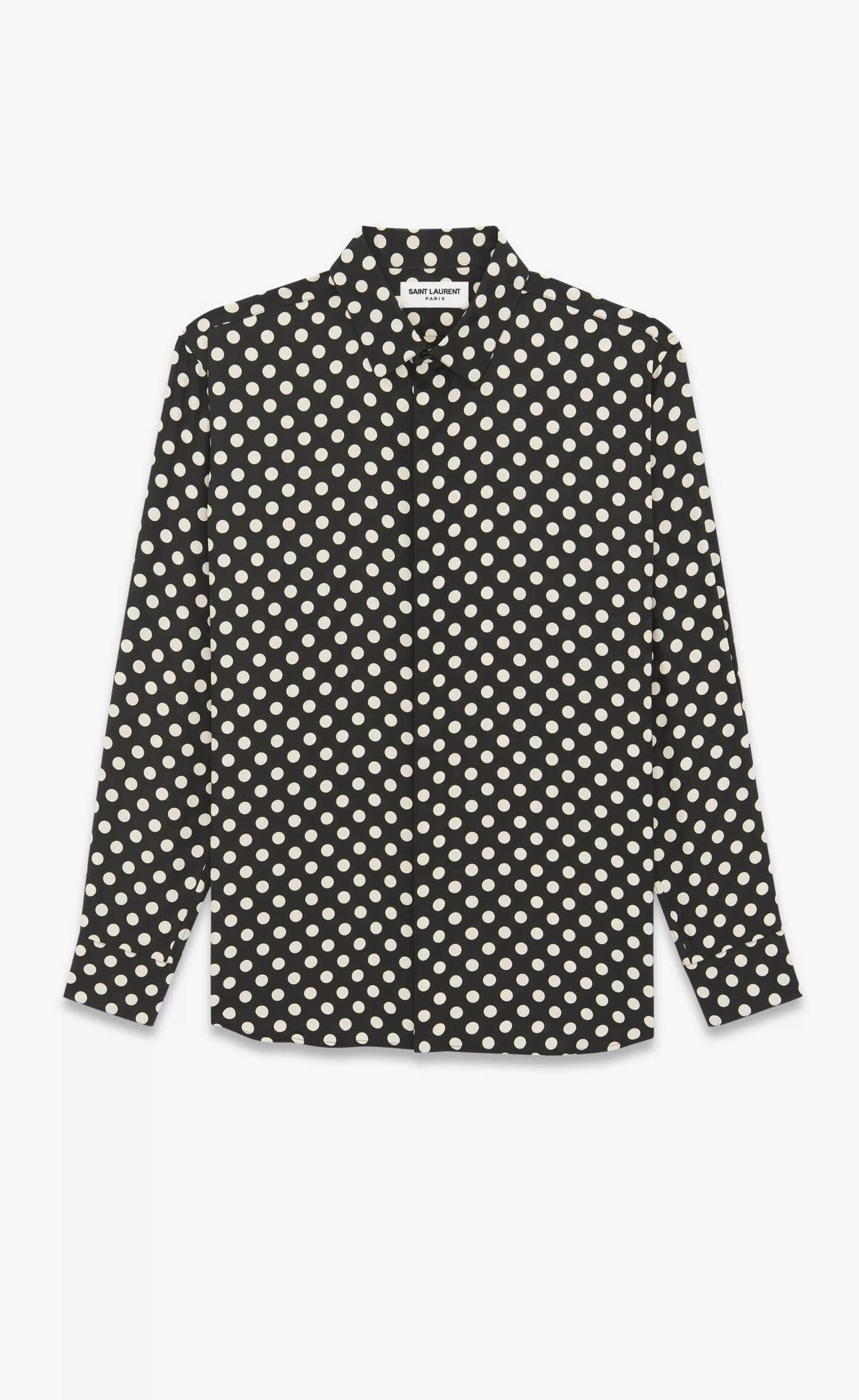 Saint Laurent ALL READY TO WEAR | SHIRTS^YVES COLLAR SHIRT In Matte And Shiny Dotted Silk | | YSL.com